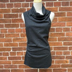 Helmut Lang Charcoal Gray Sleeveless Cowl Neck Knit Top